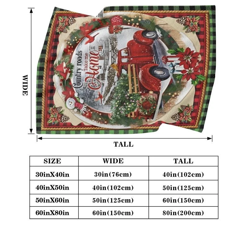 Manta de franela de camión roja de Navidad - "Country Roads Llévame a casa" tiro a cuadros Foto 4 de 4
