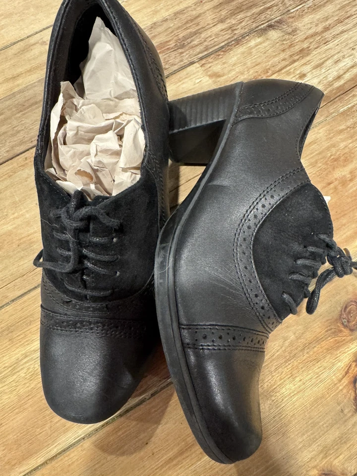 Clarks Black Bendables Brogues Oxford Lace up Block Heel Shoe Dress Pump 7 M - Image 2 of 4