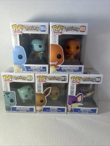 Funko Pop! Pokémon Lot of 5 Squirtle, Charmander, Bulbasaur, Eevee & Rattans