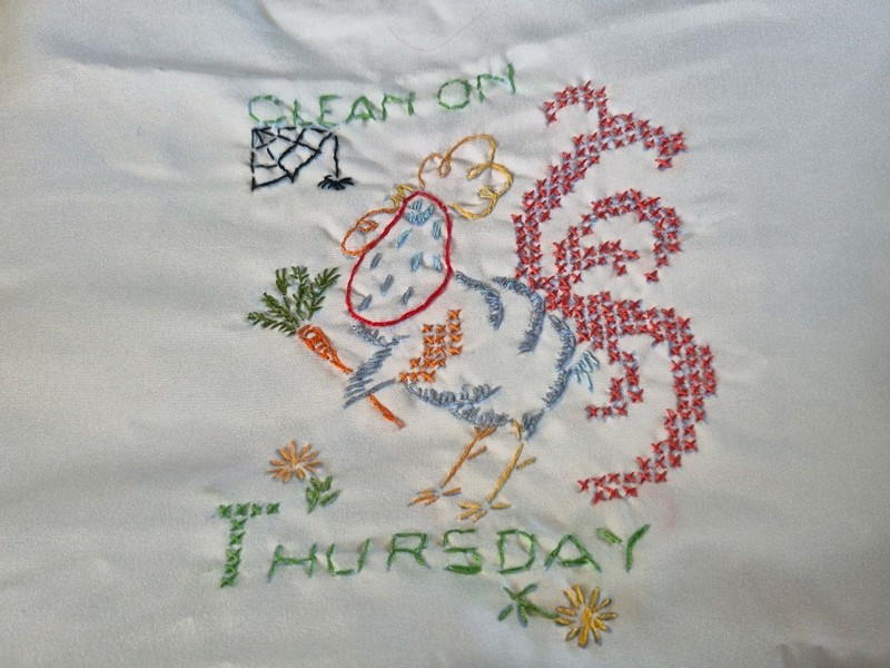 single Homemade handmade Pillowcase.  Thursday  Rooster embroidered 
