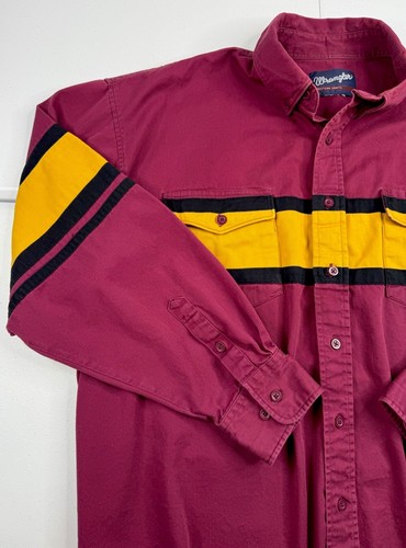 Vtg Wrangler Western Shirt 90s Colorblock Big Logo Embroidered Rodeo Maroon 2XL - Picture 3 of 10