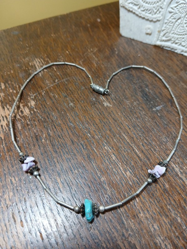 Vtg Liquid Sterling Turquoise Bead Necklace 1970s Southwestern Choker Barrel 