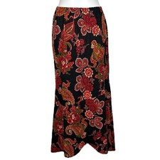 Vintage Y2K Maxi Skirt Womens Medium Whimsigoth Fairy Floral Print Black Red