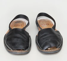 Pons Womens Classic Style Avarca Sandals Slingback Peep Toe Black Leather sz 10