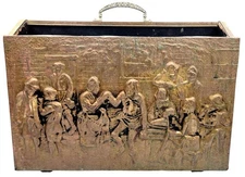 Vintage Magazine Box Rack Pub Scene Brass Embossed over Wood Decorative