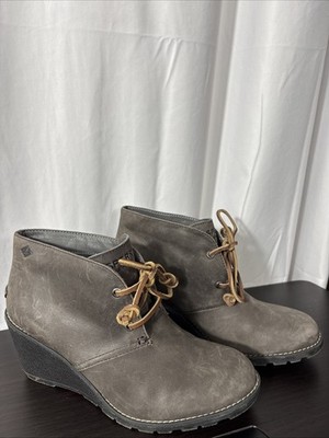 Sperry Top-Sider Women s Leather Suede Celeste Prow Ankle Wedge Boot Gray Sz 8.5