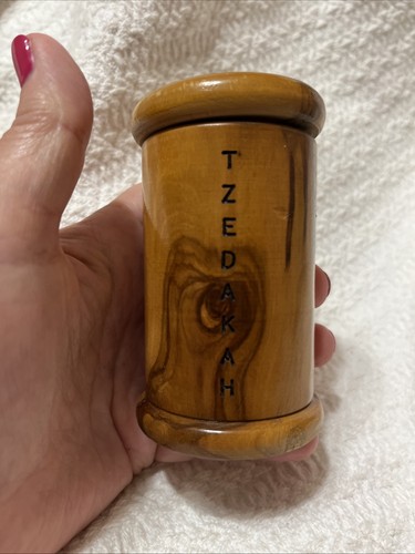 TZEDAKAH vintage Charity Box Wooden 