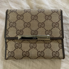 Gucci GG Logo Beige Brown Bifold Snap Closure...