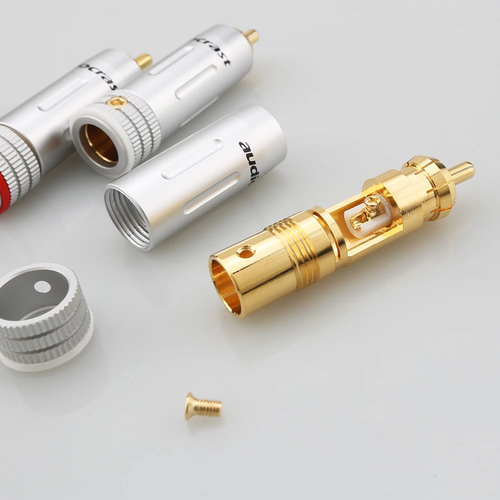 4 Stück vergoldetes HIFI Messing RCA-Stecker 9mm RCA-Anschluss DIY Audio-Kabel - Picture 5 of 10