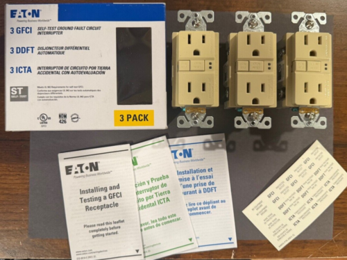GFCI Outlet Receptacle EATON SGF15V 3 Ivory Duplex 15 A SELF TEST (BOX OF 3) NEW - Picture 4 of 5