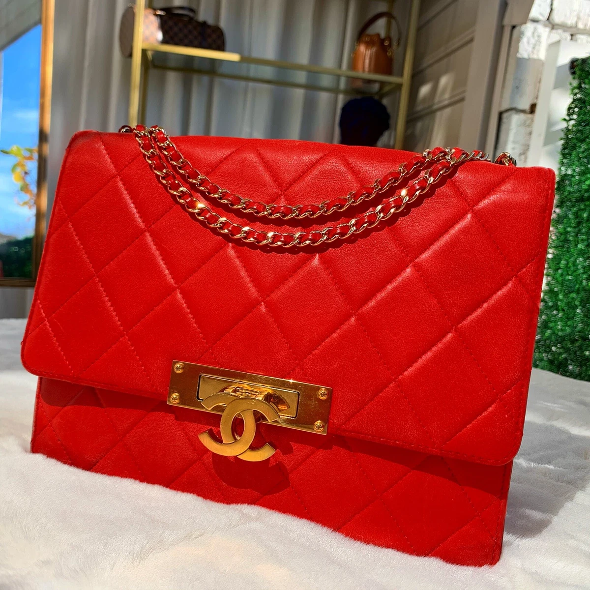 Limited Edition) Authentic Gold Class Double CC Bag in Red