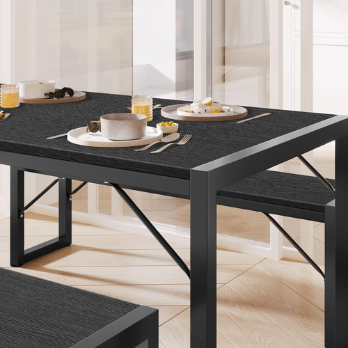 45.5" Dining Table Set for 4 with 2 Benches, Kitchen Table Set with Metal Frame - Picture 9 of 9