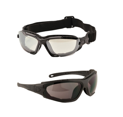 Portwest PW11 Levo 2-in-1 Schutzbrille mit Brillenbändern, Klar/Smoke Anti-Fog