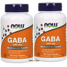 2 x NOW GABA 500 mg B-6 100 Veg Caps Promotes Relaxation