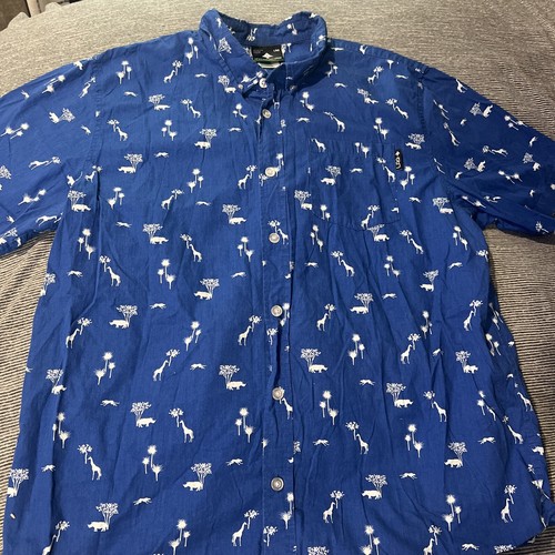 LRG The Creative Clothing Company Blue Safari Animals Button Up Medium Shirt