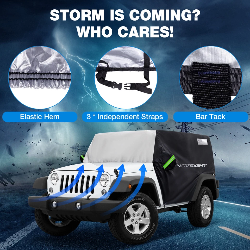 Car Cab Cover Custom For Jeep Wrangler CJ/TJ/JK/JL 2007-2024 Half Car Cover Rain Foto 3 de 4