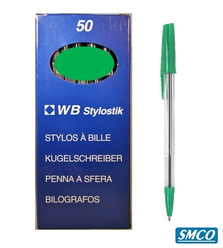 50 GREEN BALLPOINT PENS Quality Biro CHEAP Medium Nib Ball Point STYLOSTIK BRAND