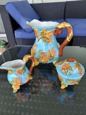 WCL Ceramic Pitcher,Creamer,and Sugar Bowl with Lid - 9"tall