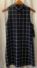 Lulus Women's Size M Navy Blue Grid Print Mock Neck Sleeveless Mini Dress NWT