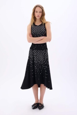 Sonia Rykiel Jersey Studded Tank Top & Skirt Set Black Size 36 $885 NEW