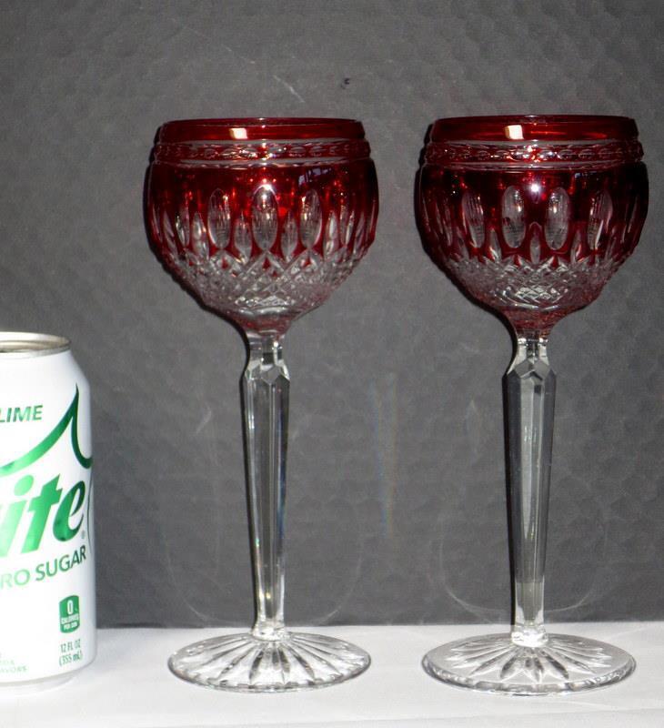 2 Waterford Crystal Stemmed Wine CLARENDON Goblets Red Cut To Clear  7 7/8"