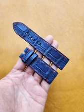 Size 24/22mm Navy Blue 100% Genuine Leather Skin Watch Strap Band FOR PAM