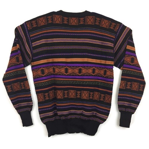 Meister Wool Blend Sweater Mens XL Purple Orange Stripe Cosby Aztec Ski VTG 80's - Bild 2 von 10