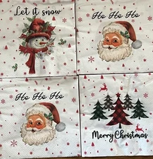 FOUR Paper BEVERAGE/COCKTAIL Decoupage Art Craft Napkins Christmas,Santa, trees