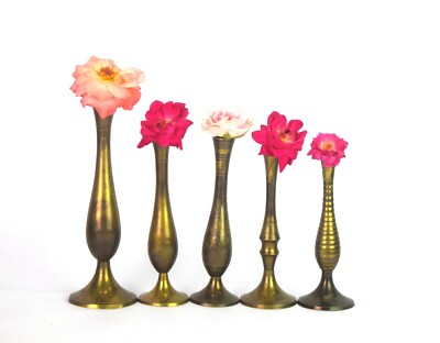 Set Mit 5 Vintage Messing Blumen Topf/Vase Handcrafted Innenraum Decor. G7-996