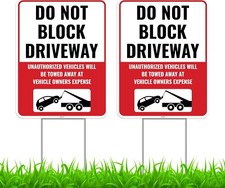 2PC Do Not Block Driveway Sign with Stake, 17 Inches by 13 Red, White, Black