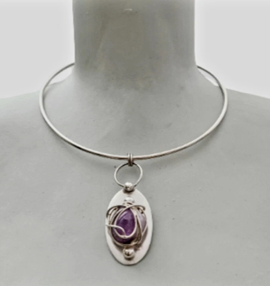 Collar y pulsera Dansk Smykkekunst brutalista placa de plata y amatista torque Foto 3 de 4