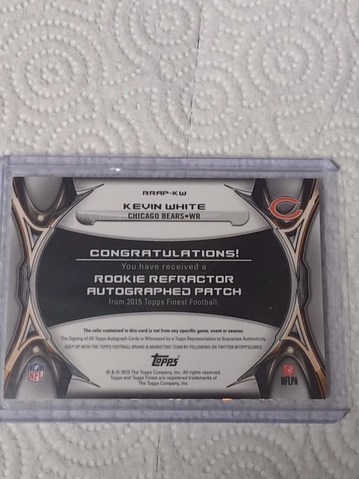 Topps Finest Kevin White Pulsar Refractor RPA 2015, parche de 3 colores 20/08 Foto 3 de 3