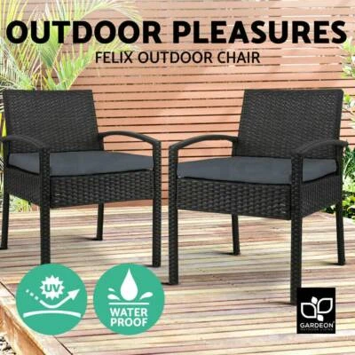 Outdoor Furniture Dining Chairs Wicker Garden Patio Cushion Black