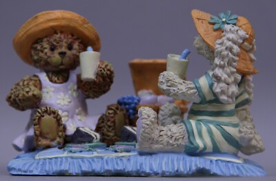 1996 Honeysuckle Hollow Bear and Bunny Rabbit on a Picnic Figurine