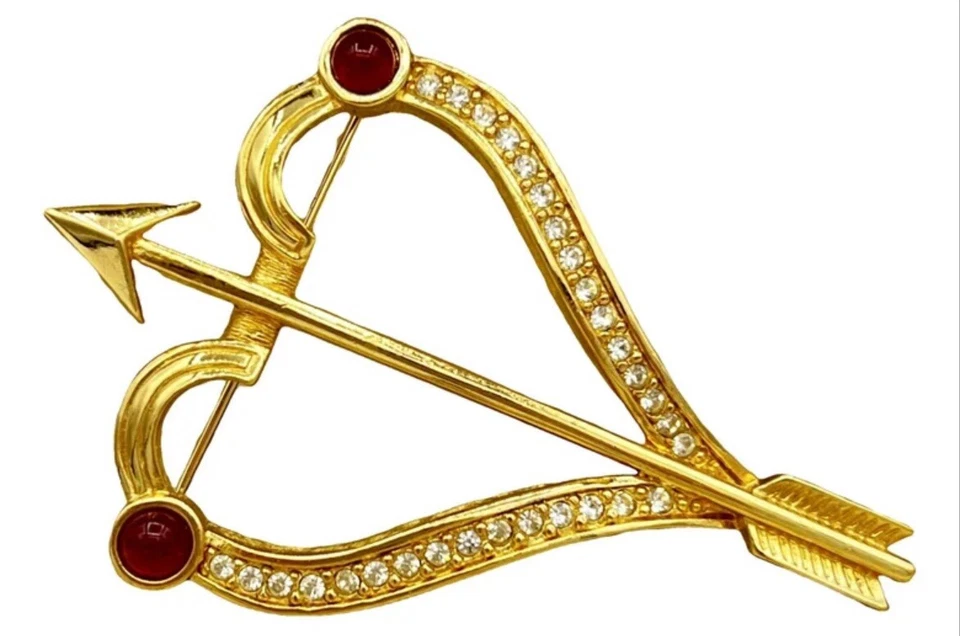 Selten Vintage Christian Dior Amor Pfeil&Bogen Vergoldet Brosche,Schmuck 7.00cm.