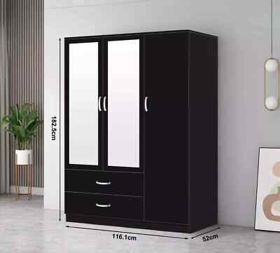 Hochglanz 3-türiger Kleiderschrank mit Hängeschienen schwarz Schlafzimmermöbel Set