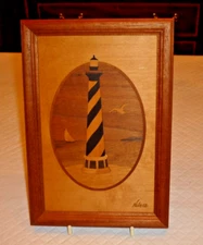 CAPE HATTERAS LIGHTHOUSE WOOD INLAY MARQUETRY BY JEFF NELSON OF HUDSON RIVER
