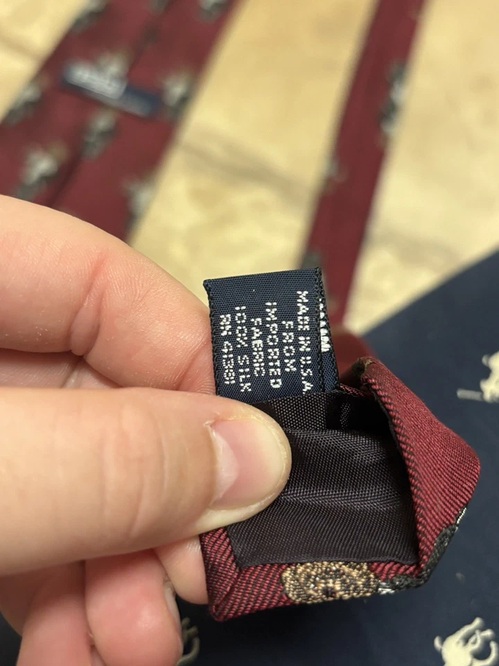 Raro Vintage Polo Ralph Lauren Polo Oso Rayas Tiza Traje Motivo Corbata Hecho a Mano Foto 4 de 4