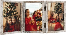 4X6 Triple Hinged Frames, 3 Folding Picture Frame, Triptych Photo Frame, Stand V