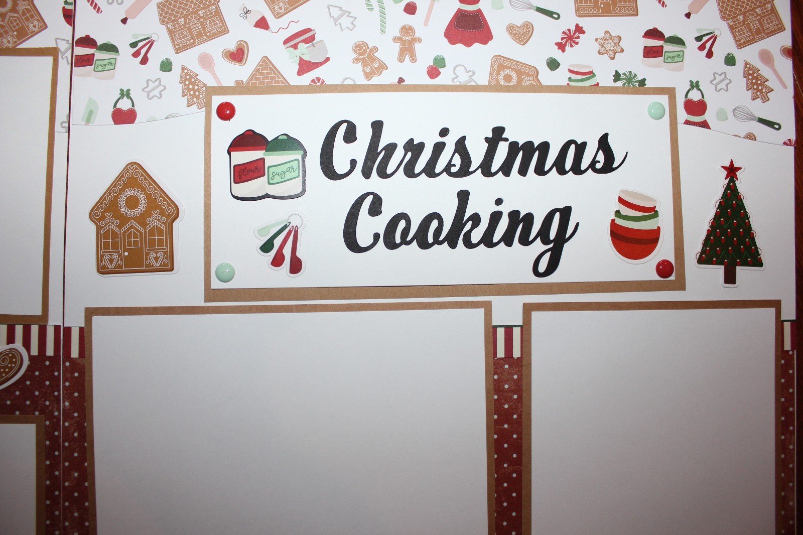 Christmas Cooking scrapbook pages, 2 each 12 x 12 handmade assembeled premade