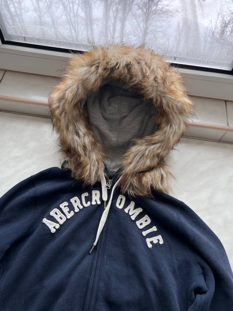 Abercrombie Fitch Fur Fuzzy Full Zip Hoodie Y2K LGB Hype Style