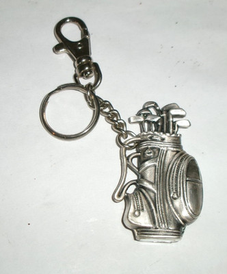 Pewter Golf Bag & Clubs Keychain Clip