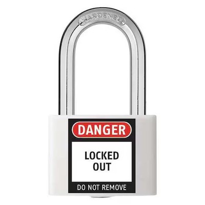 Lockout Padlock, Keyed Alike, Aluminum, White, 1 7/16 In Shackle Height, 1 5/16