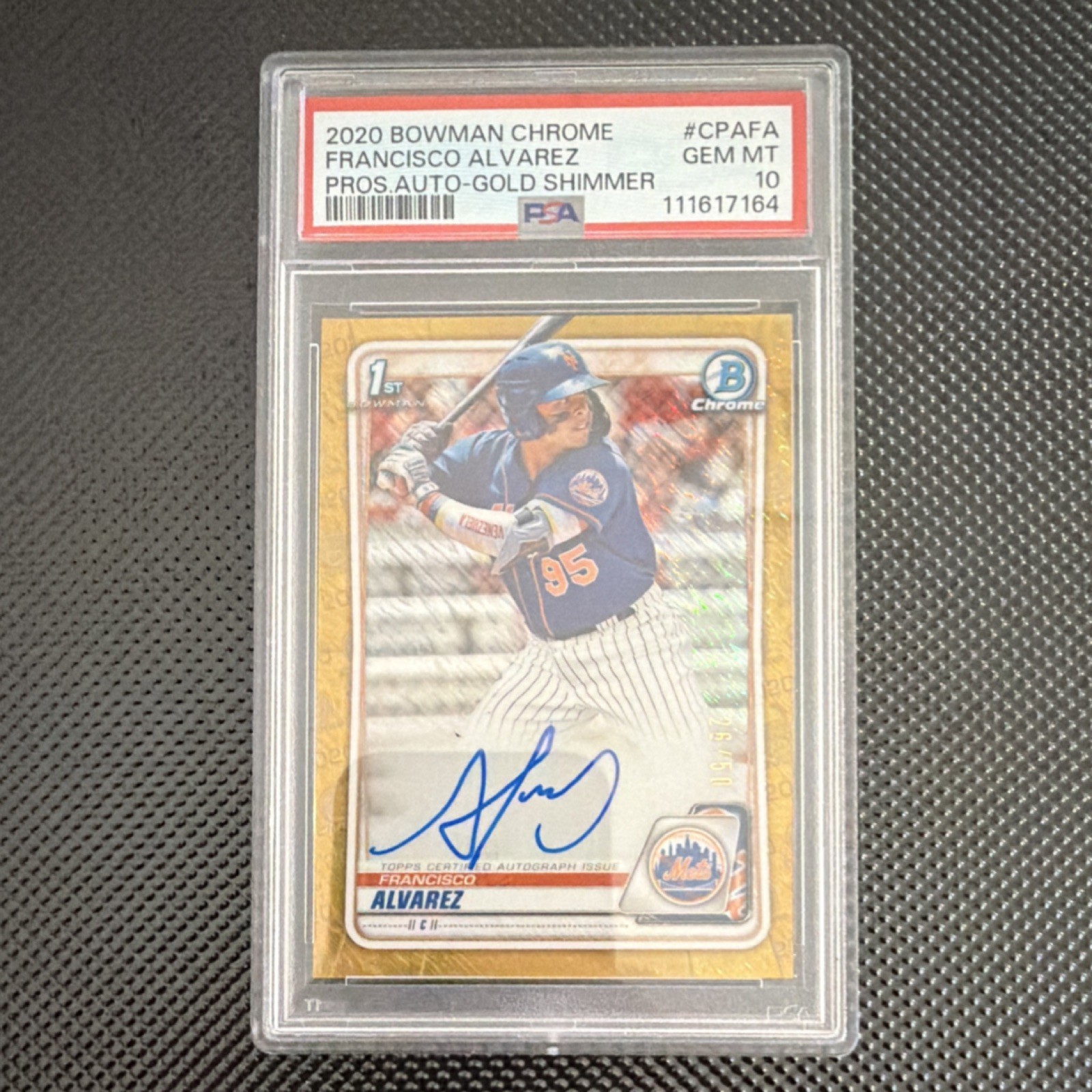 2020 Topps Bowman Chrome Francisco Alvarez Gold Shimmer Auto /50 PSA 10 Mets