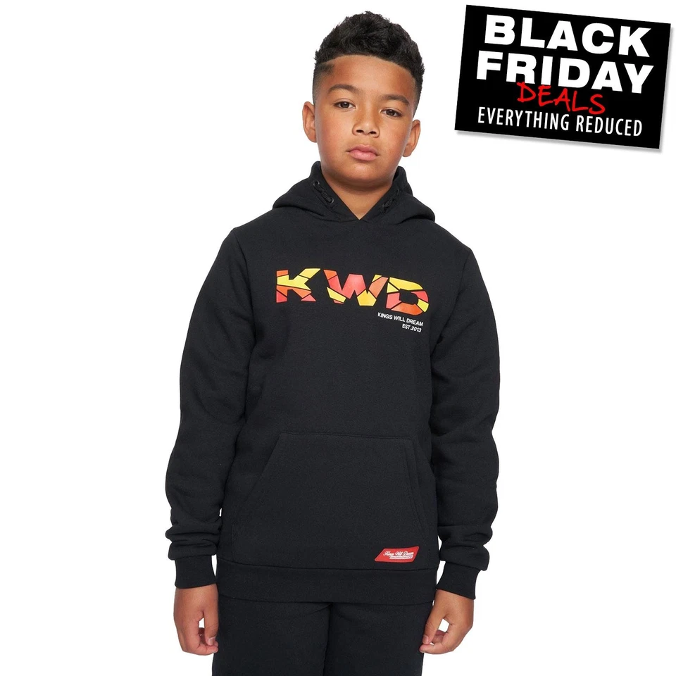 Kings Will Dream Fracture Junior Boys Hoodie Kids Casual Comfort Jumper Black