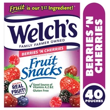 Welch's Fruit Snacks, Berries N Cherries, 0.8 oz, 40 Count