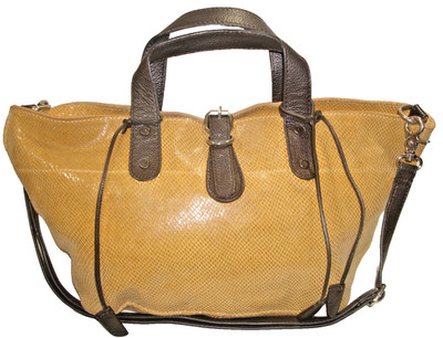 Marni Lt Brown Snake Embossed Leather Dk Brown Handles Satchel Shoulder Bag EUC