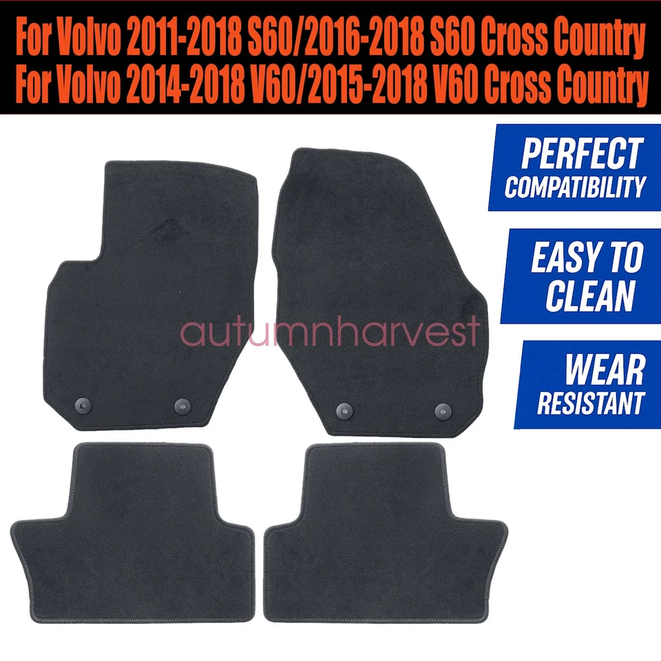 4X For Volvo S60 V60 2011-2018 Front & Rear Floor Mats Carpet Replacement Velour - Image 3 of 4