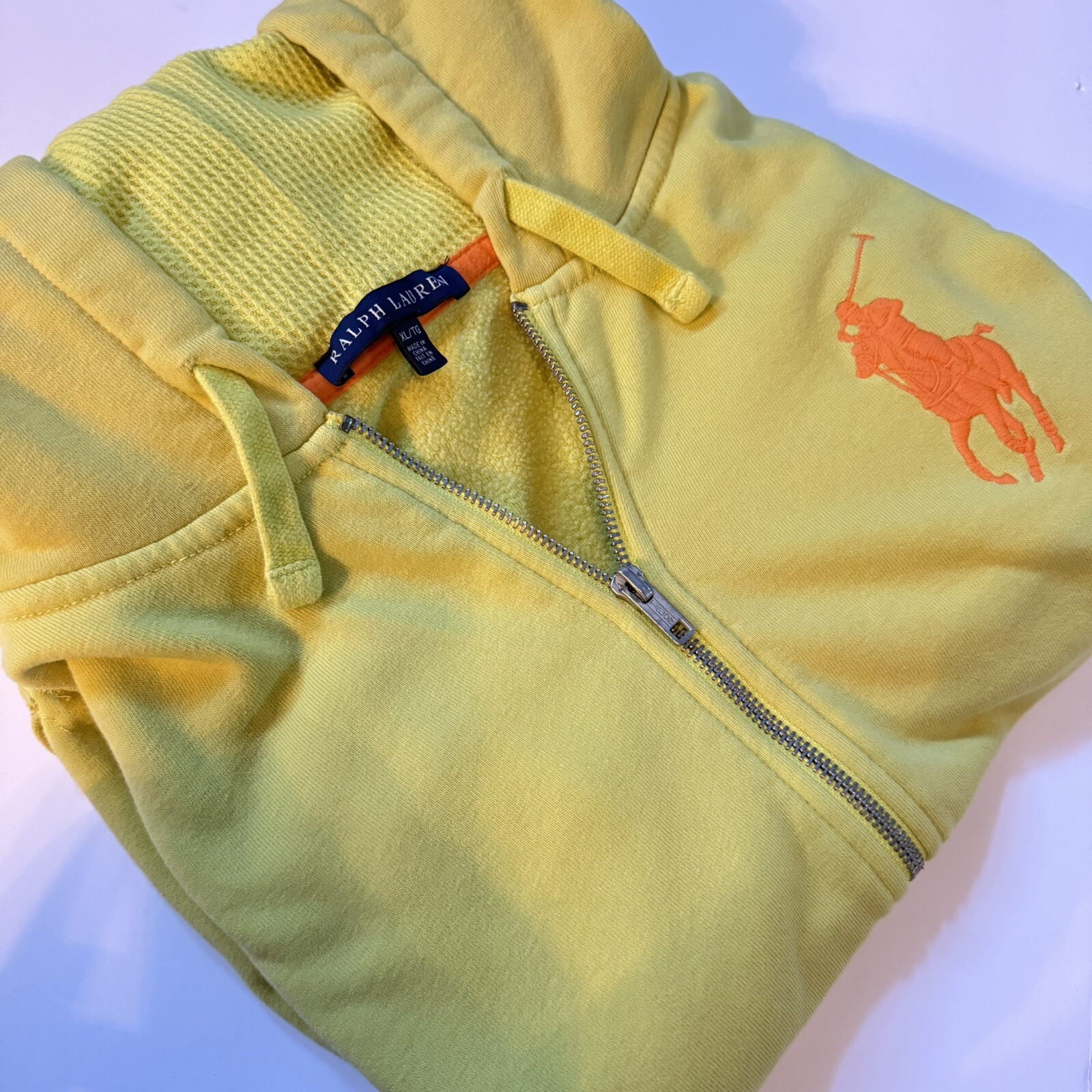 Polo Ralph Lauren donna pony full zip cappuccio giallo felpa giacca taglia XL