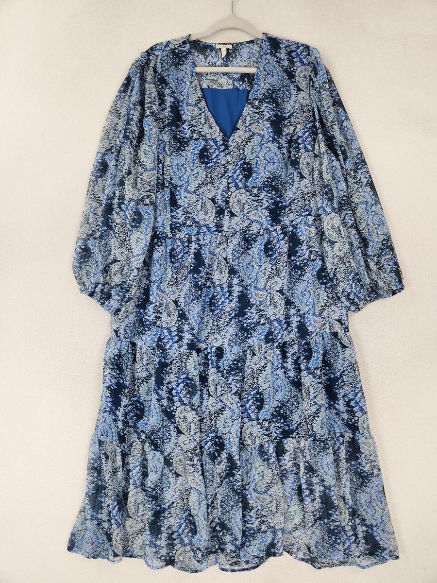 Joie Dress Womens XXL Blue Printed Maxi 3/4 Sleeve Flowy Lightweight 12953  NEW | eBay